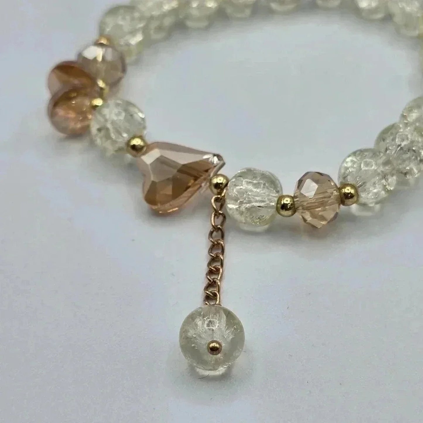 Gold Clear Bead Link Chain Stretch Elastic Bracelet B8
