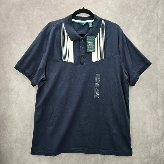 Perry Ellis Blue Stripe Polo Pima Cotton Preppy Travel Luxe Mens Shirt Top XL