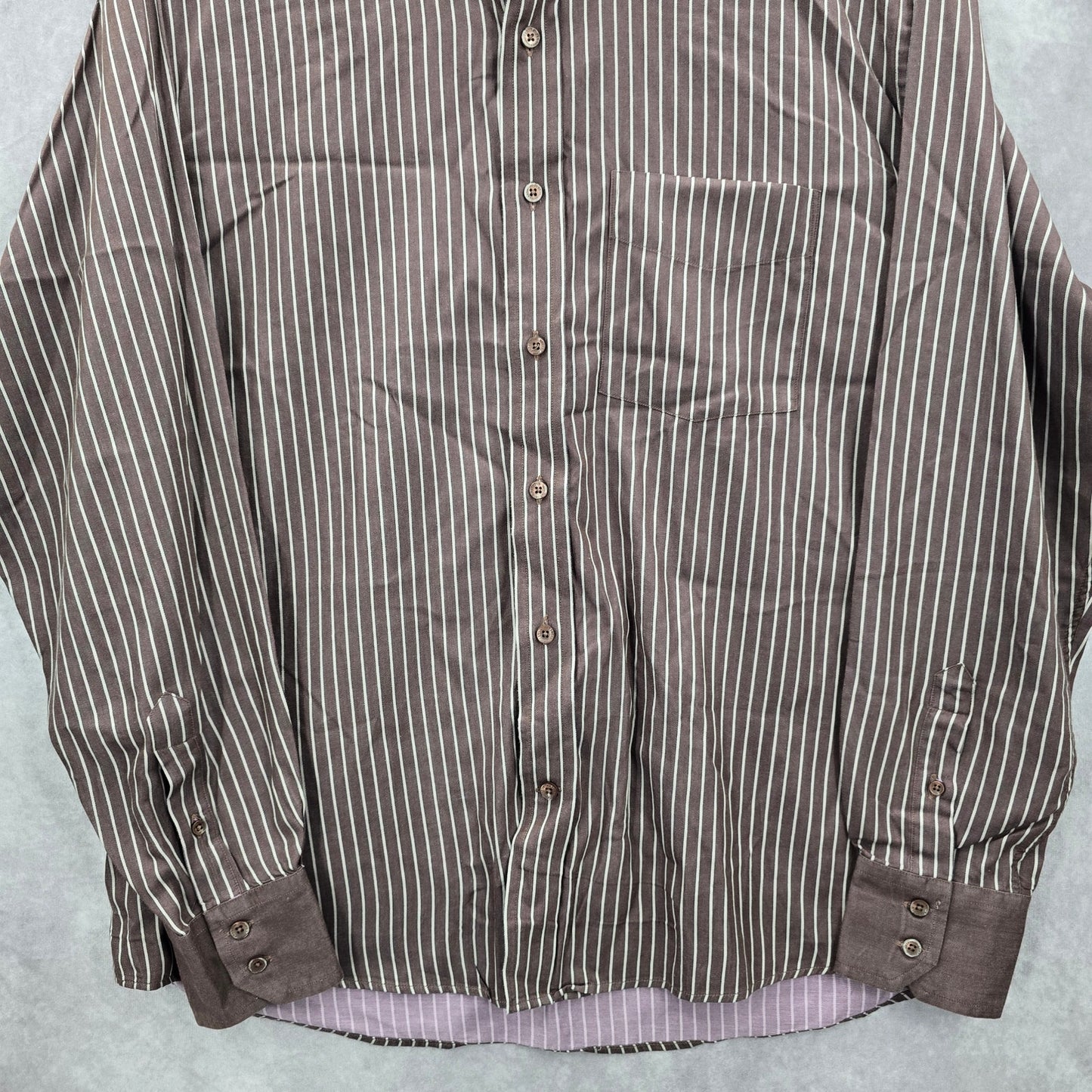 Artisti Italiani Brown Stripe Mens Cotton Button Down Long Sleeve Shirt XXL 43