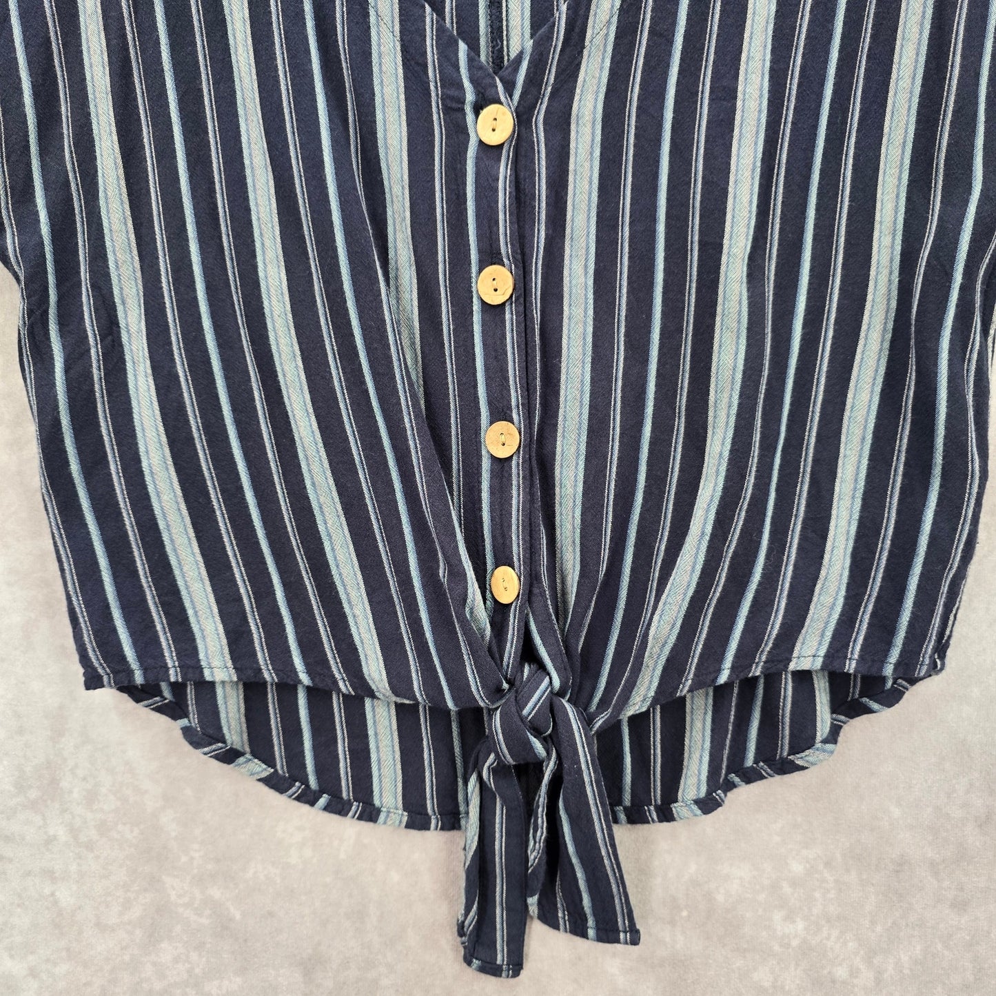 Universal Thread Blue Stripes Tie Front Button Down Top Blouse Size XS