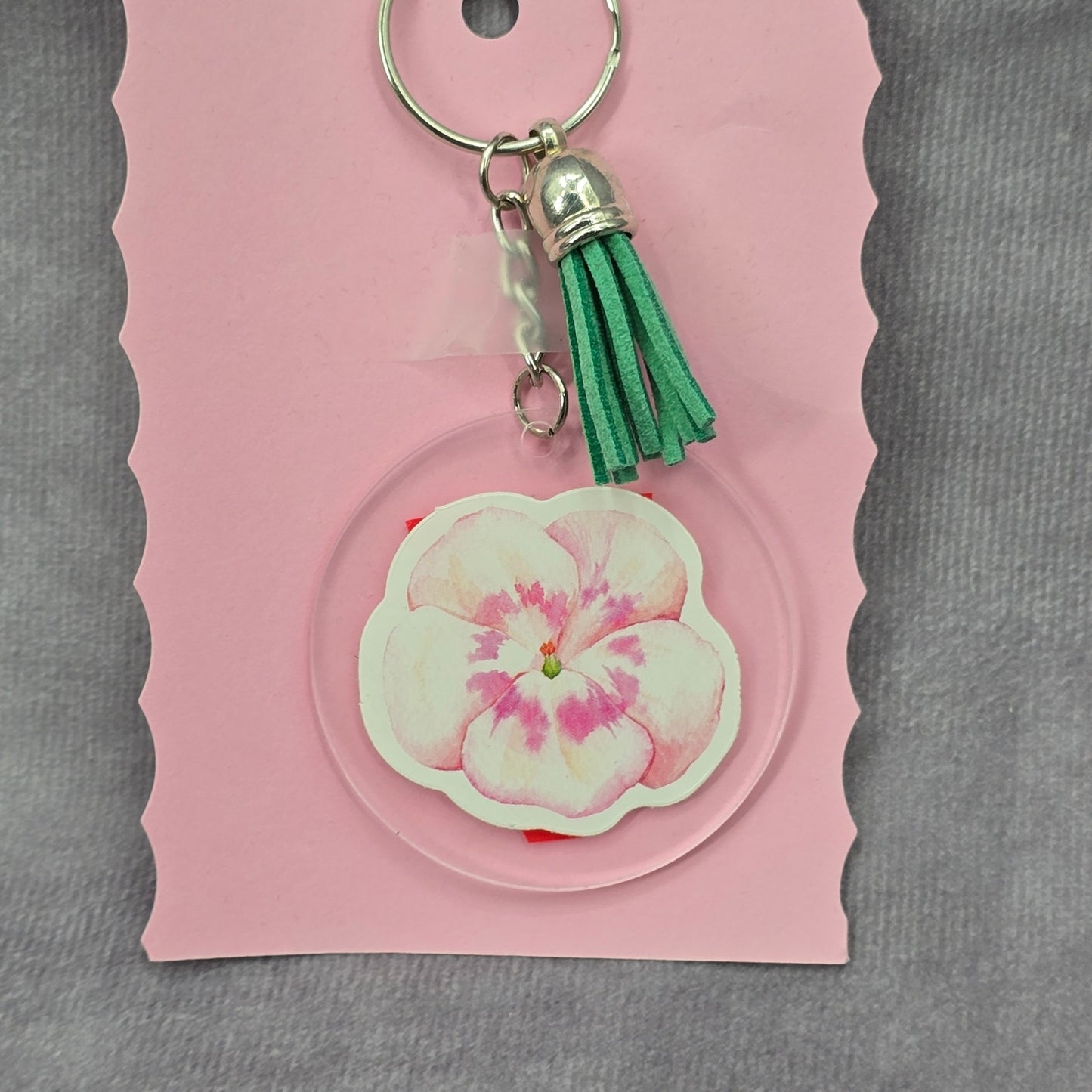 Letter Keychain Clear Silver Circle Handmade Acrylic Tassel Flower V Green