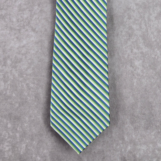 Nautica Green Blue White Stripe Geometric Repp Executive 100% Silk Neck Tie Mens