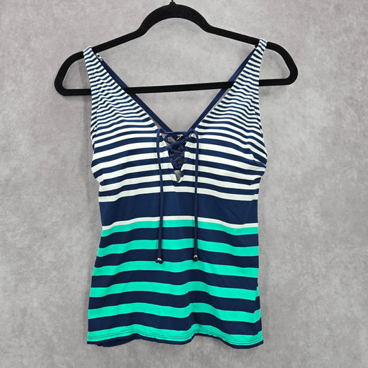Liz Claiborne Blue Green White Stripe Padded Swimwear Tankini Top S Small