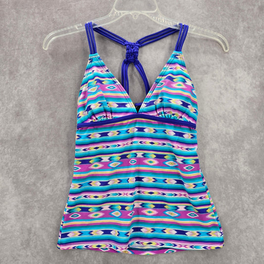 Hula Honey Purple Print Crisscross Padded Swimwear Tankini Tank Top Medium M
