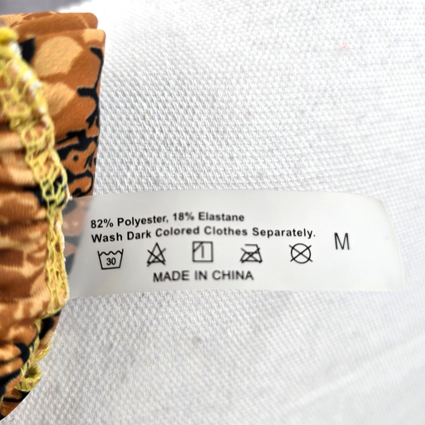 Yellow Black Animal Print Triangle String Padded Bikini Top Swimwear Medium