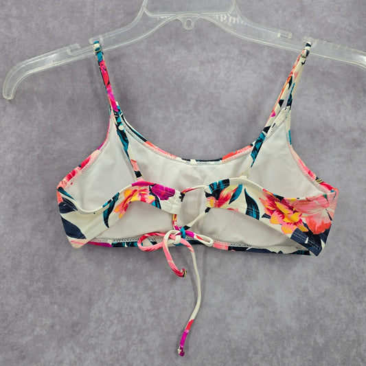 White Floral Bikini Top Padded Adjustable Strap Swimwear Swimsuit Small