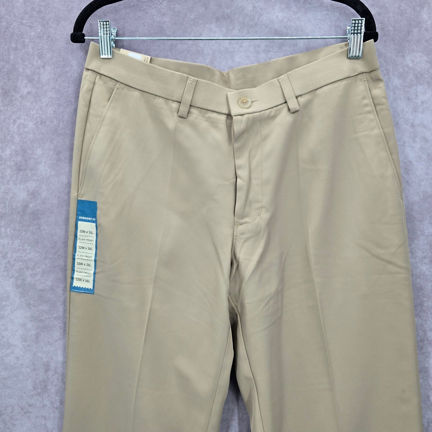 Haggar Tan Performance Microfiber Slacks Dress Pants Plain Straight Fit 32Wx30L