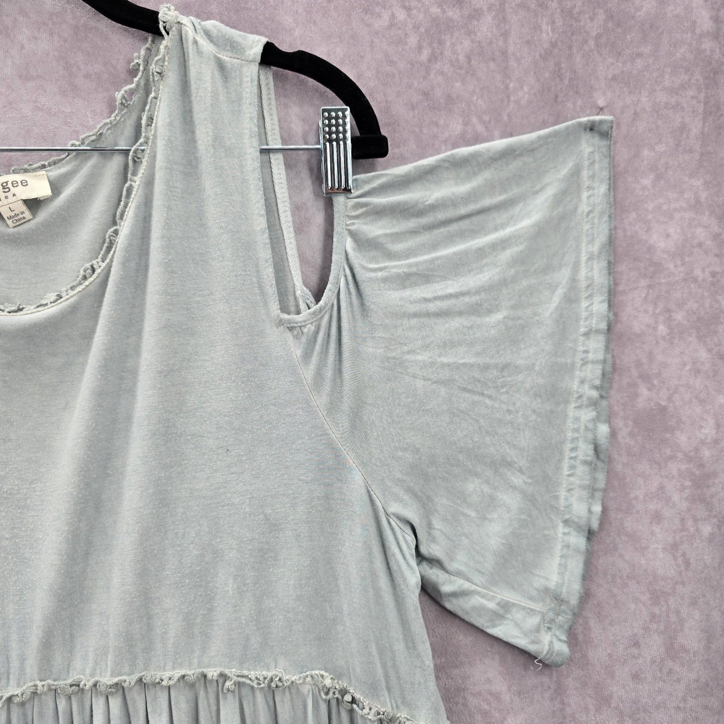 Umgee Gray Cold Shoulder Flare Ruffle Knee Length Boho Indie Dress Large