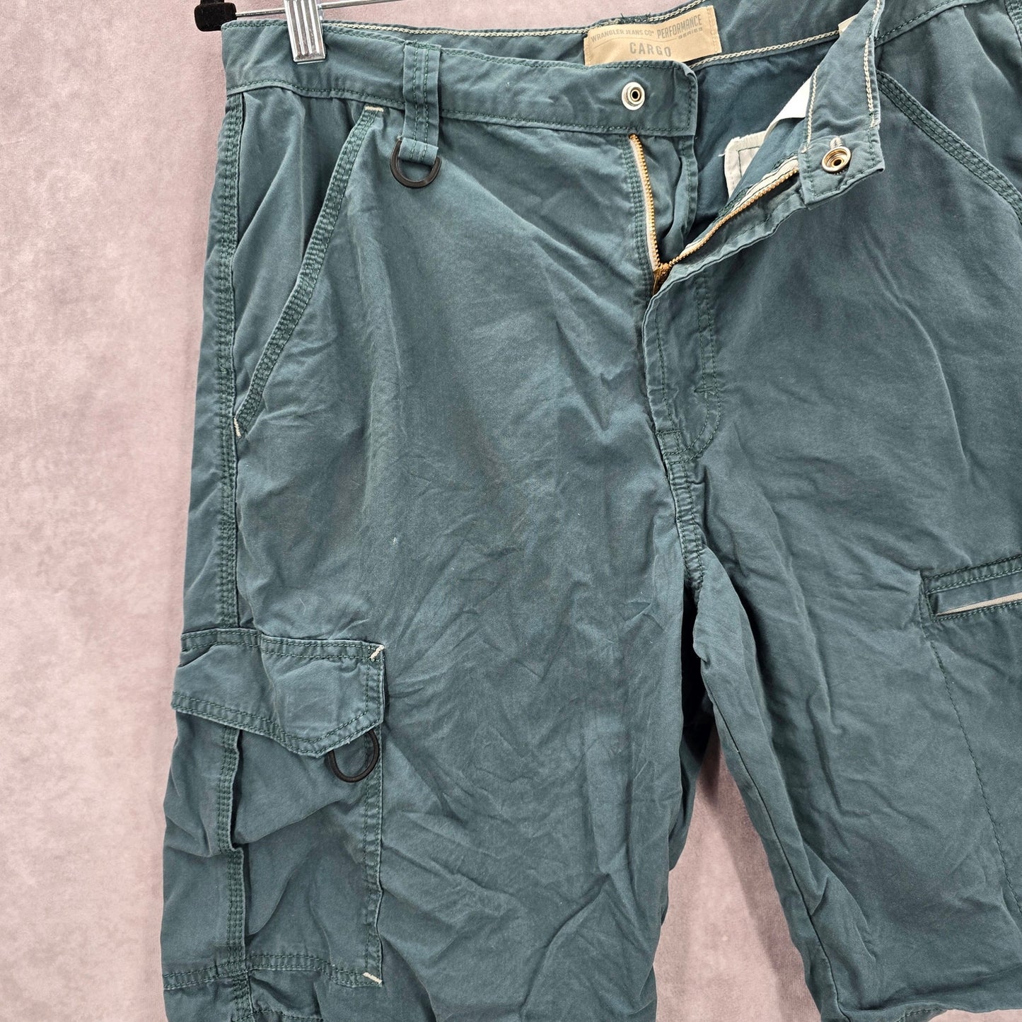 Wrangler Jeans Co Performance Series Green Cargo 5 Pocket Shorts VTG Mens LRG 33