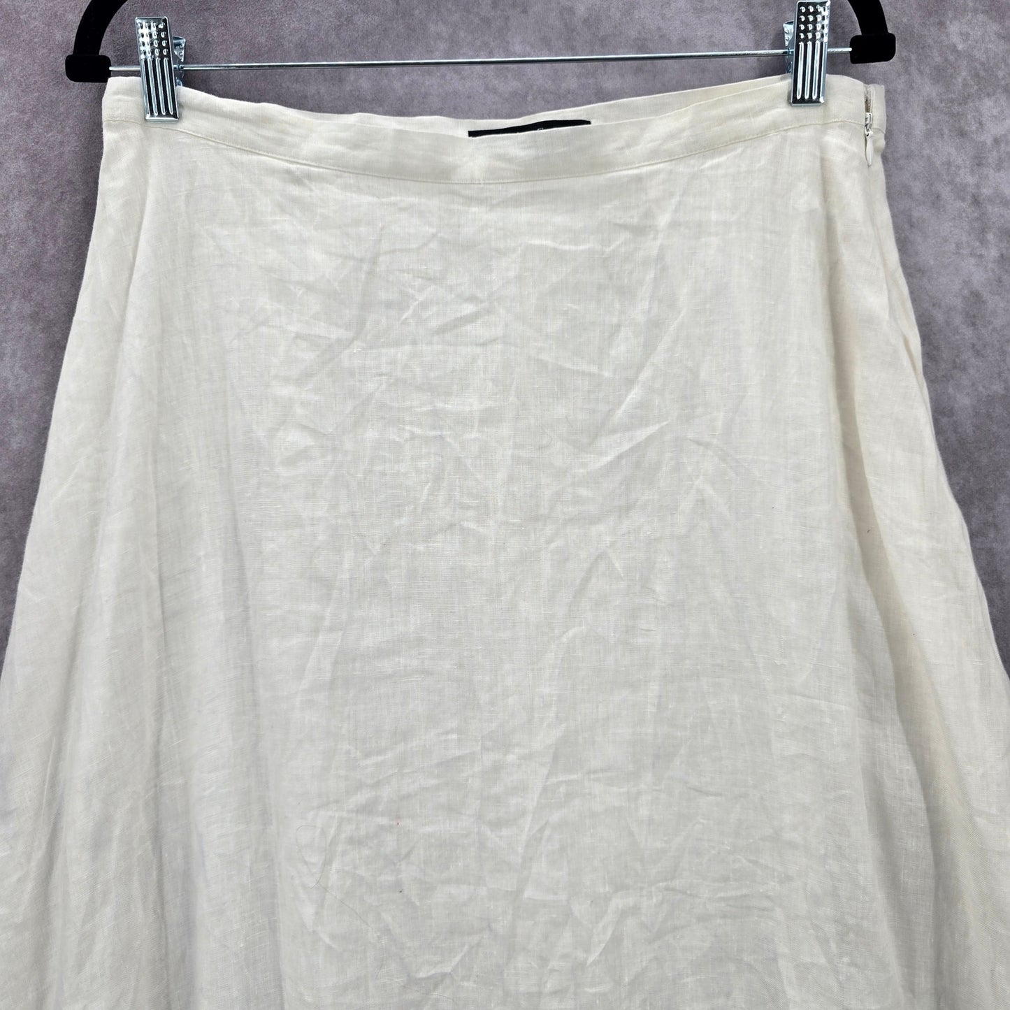 Preston & York White Linen Cotton Knee Length Flare Boho Skirt Medium M 10