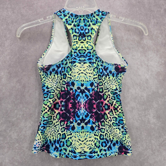 Green Multi Animal Print Padded Racerback Swimwear Tankini Top Extra Small XS