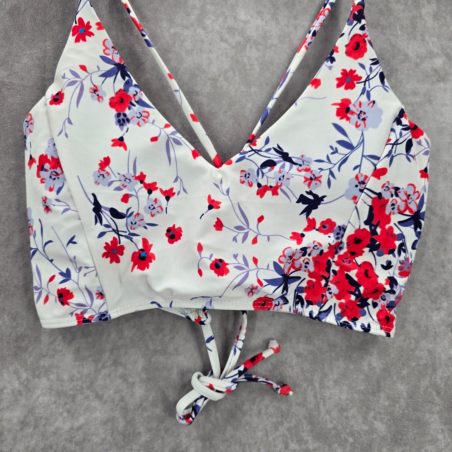 White Purple Floral Crisscross String Padded Swimwear Bikini Top L Large