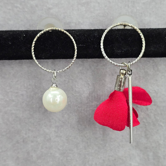 Red Bar Rose Floral Circle Drop Dangle Hook Fashion Jewelry Earrings NWT JB2-90