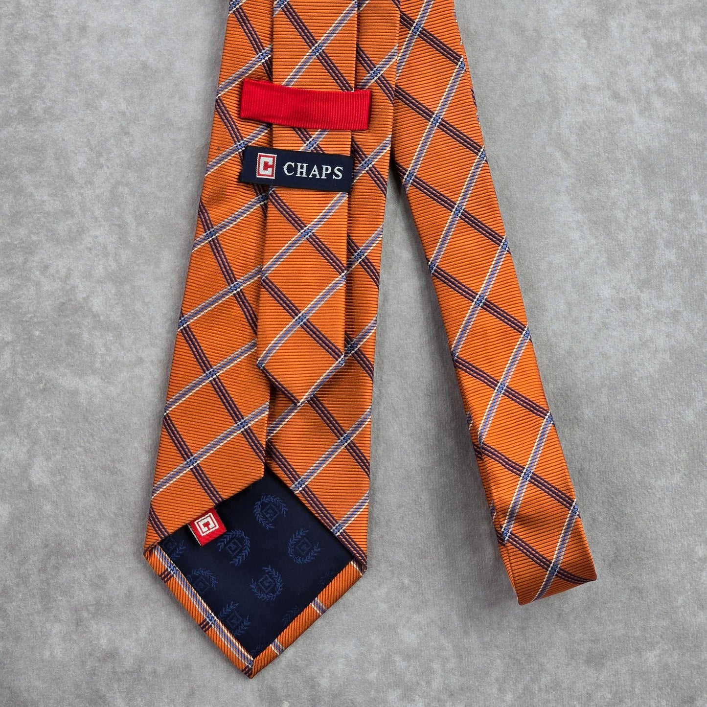 Chaps Orange Blue Plaid Tartan Stripe 100% Silk Handmade Men's Neck Tie NWOT