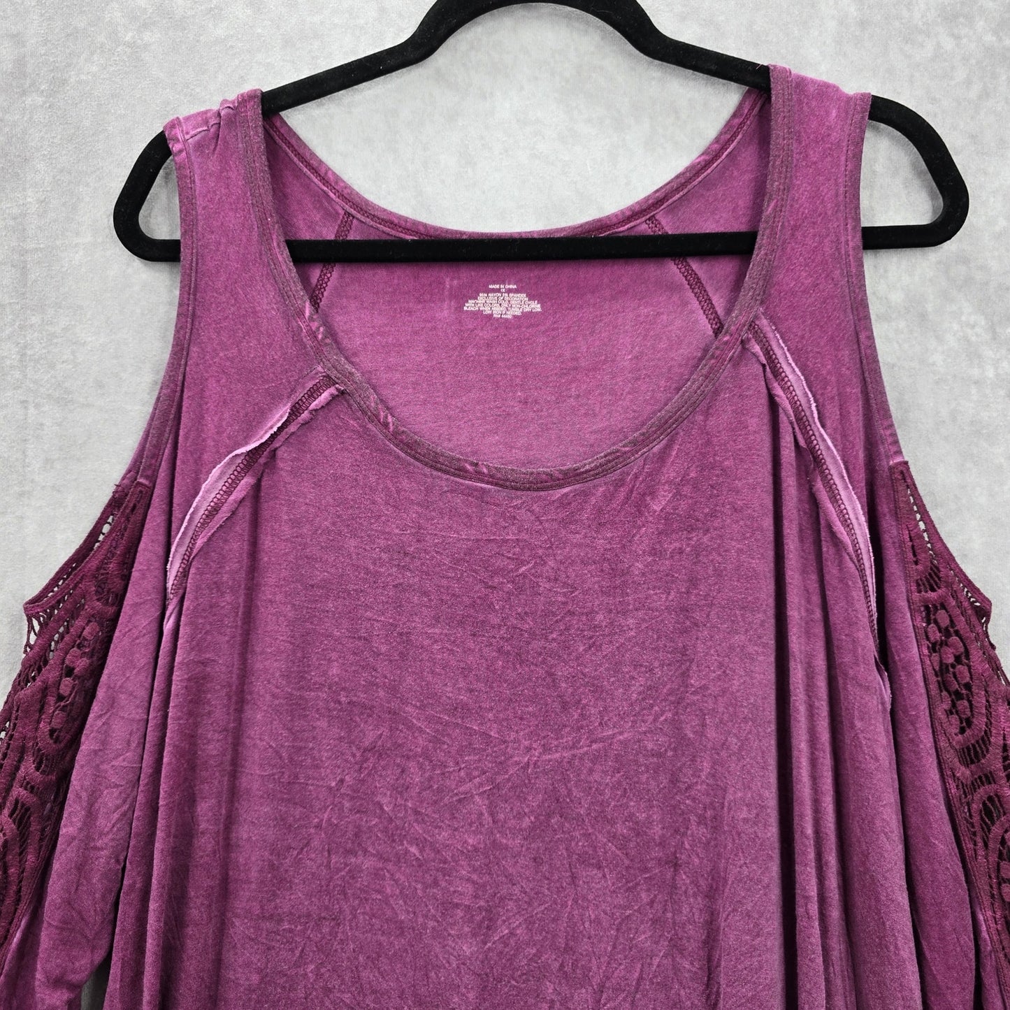 Purple Lace Off Shoulder Boho Western Y2K Long Blouse Top Shirt Plus 1X