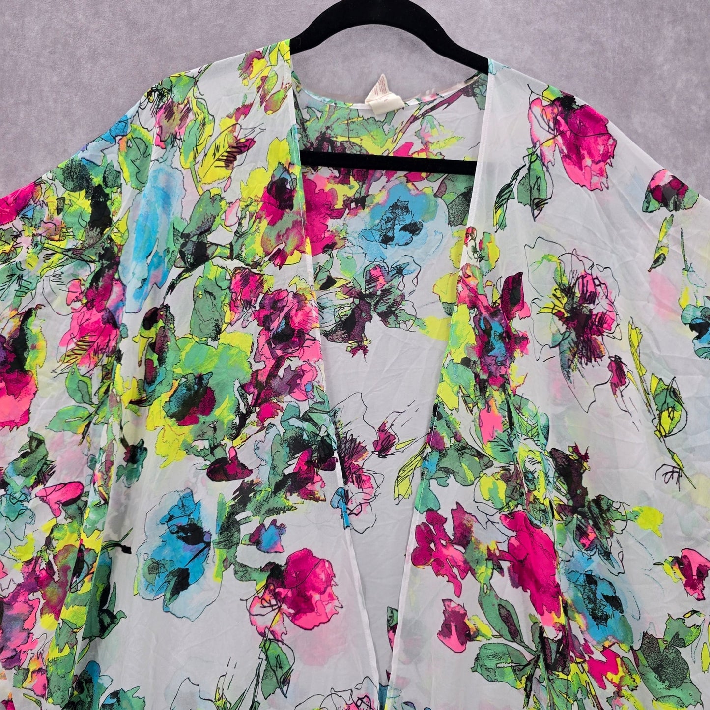 OP White Floral Fringe Boho Beach Swim Cover Up Duster Kimono XL Extra Large
