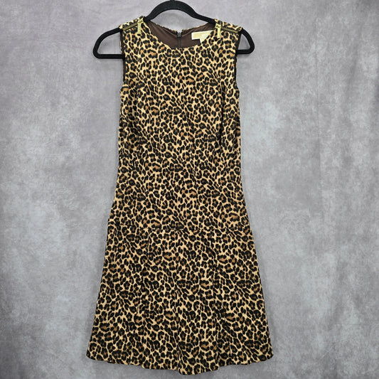 Michael Kors Brown Animal Print Knee Length Sleeveless Flare Pleat Dress 4