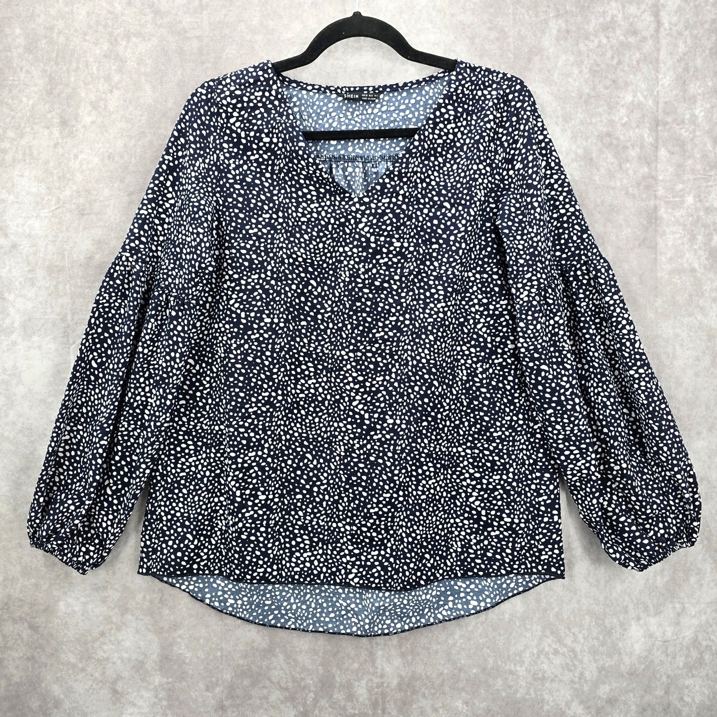 Shein Navy Blue Polka Dot Balloon Long Sleeve High Low Boho Peasant Small