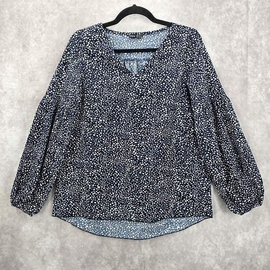 Shein Navy Blue Polka Dot Balloon Long Sleeve High Low Boho Peasant Small