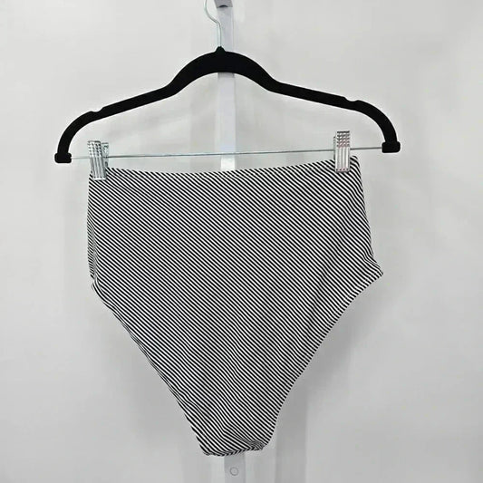 Cupshe Black White Stripe High Rise Bikini Bottoms Swimwear Swimsuit Size Medium