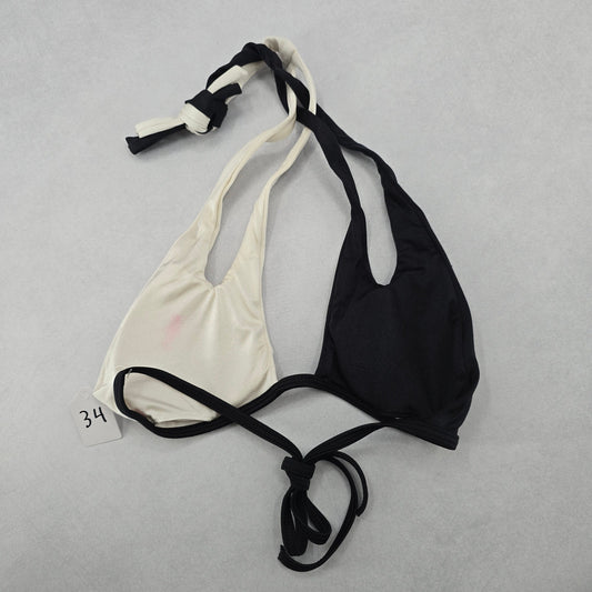 Black White Crisscross Halter Tie Padded Bikini Bralette Swim Top S Small