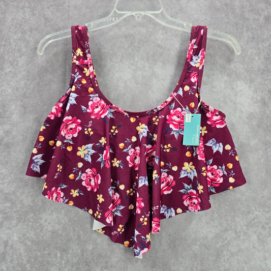 Summer Mae Purple Floral Bikini Swimwear Ruffle Cropped Top L Large