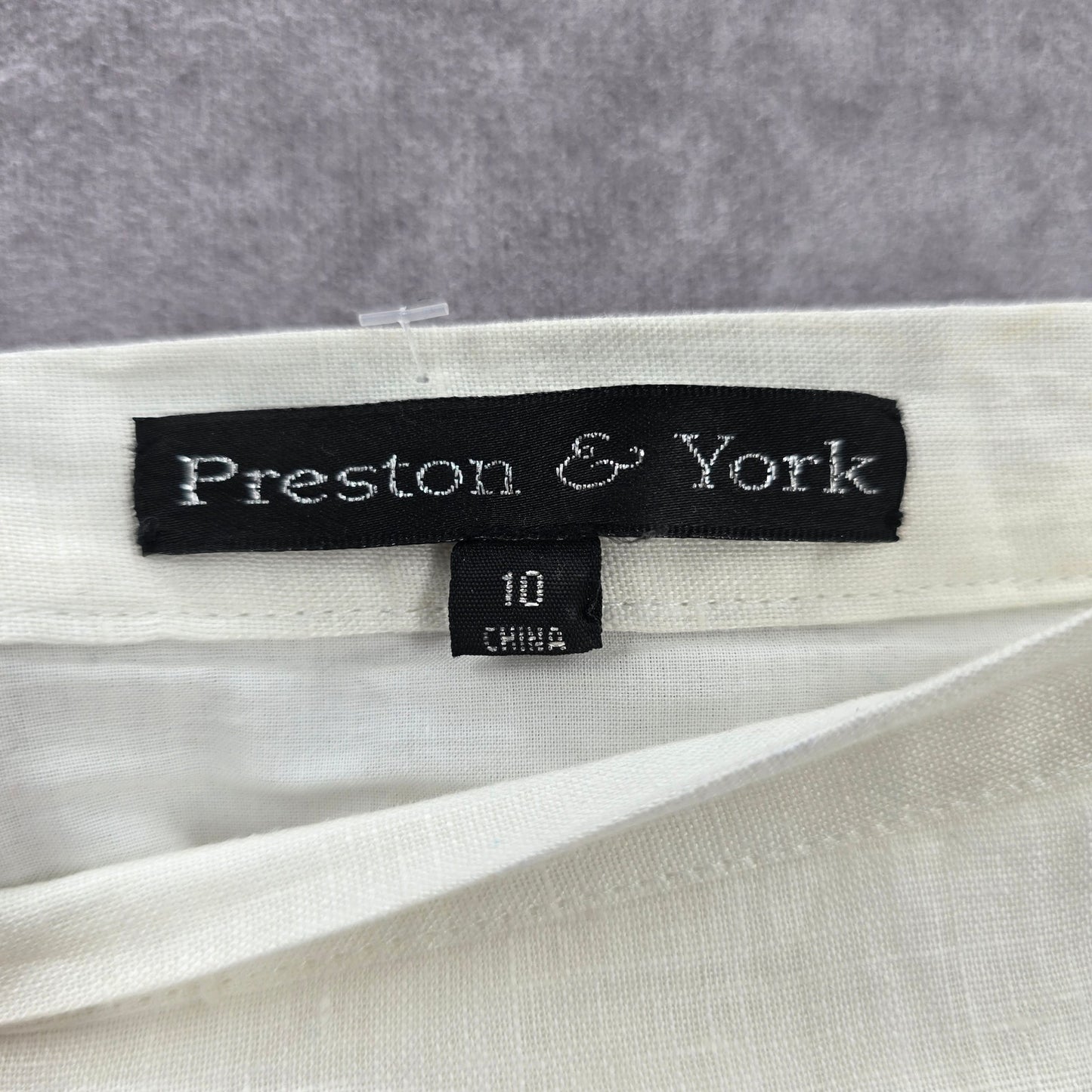 Preston & York White Linen Cotton Knee Length Flare Boho Skirt Medium M 10