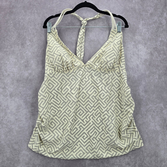 Liz Lange Maternity Cream Greek Key Halter Padded Tankini XL Extra Large