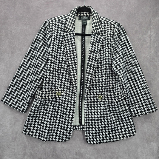 NYCC Black White Long Sleeve Printed Retro Classic Coat Jacket Preppy Blazer L