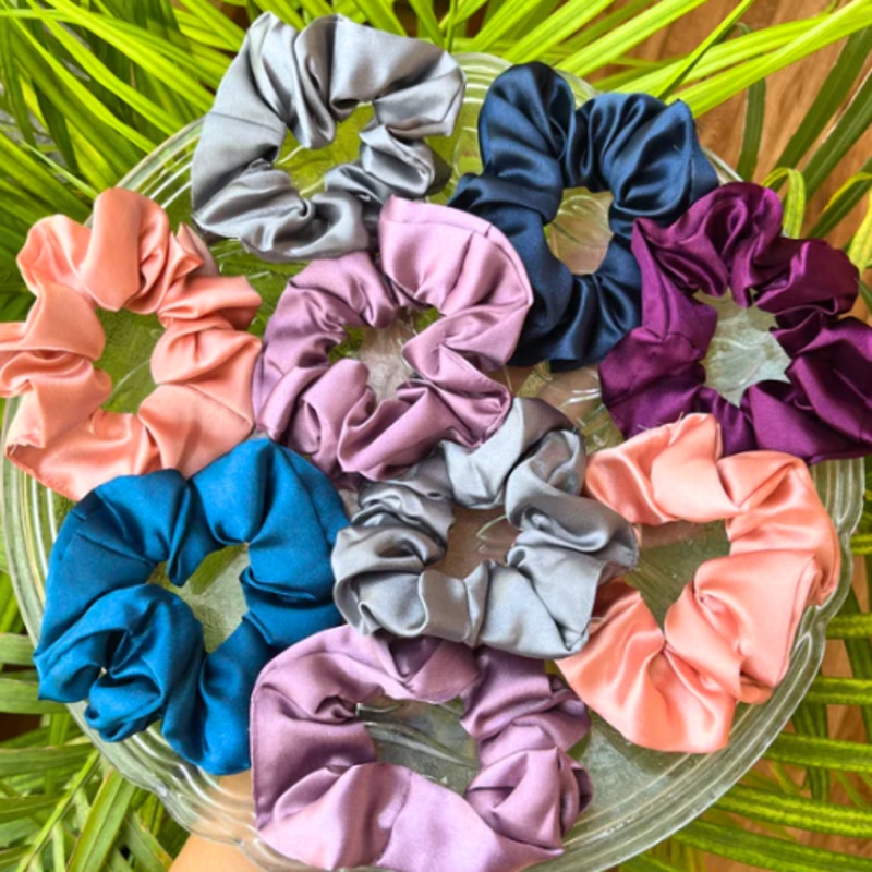 12 Handmade Scrunchies Bundle Mixed Lot Satin Silk Hair Ties Accessories Gift
