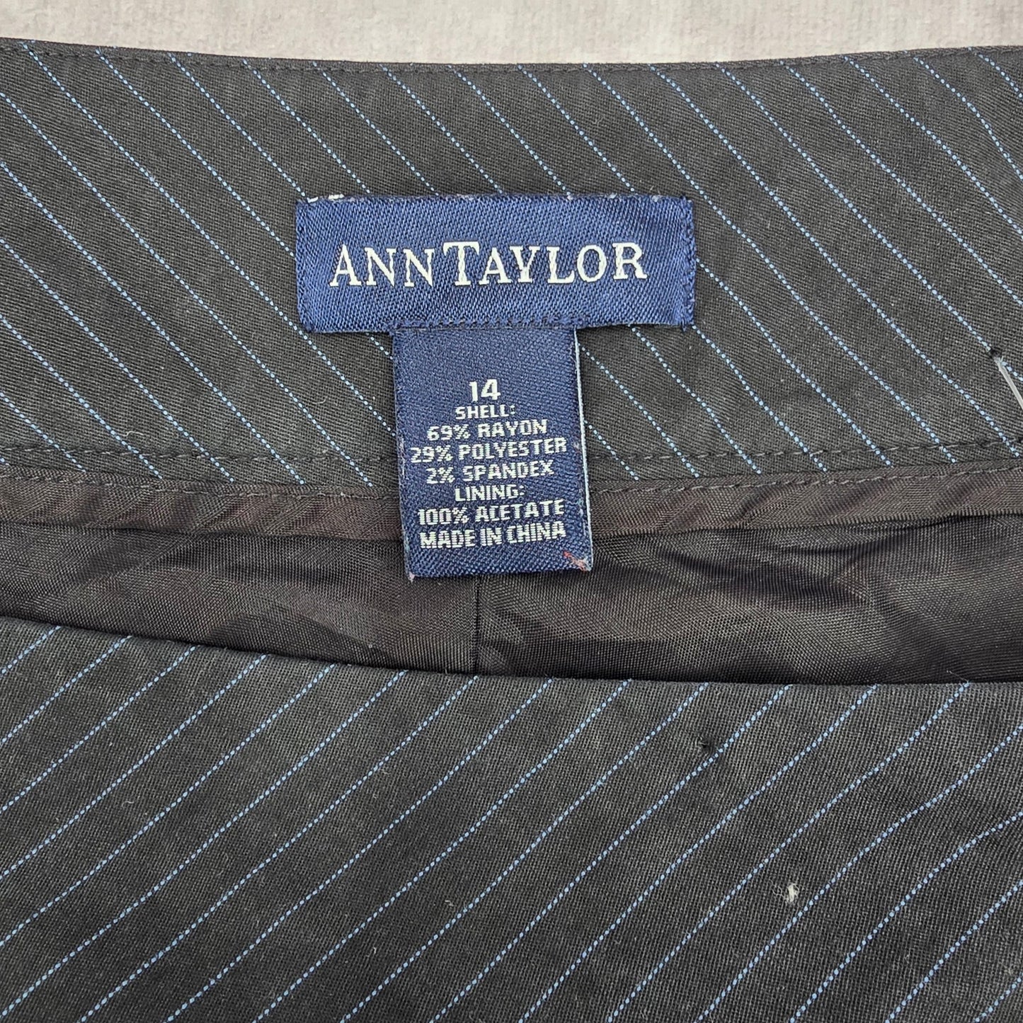 Ann Taylor Navy Blue Stripe Vintage Flare Knee Length Executive Skirt Plus 14