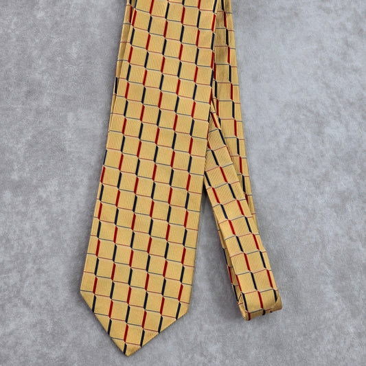Jos. A. Bank Gold Blue Square Geometric Stripe Corporate Silk Neck Tie Men's