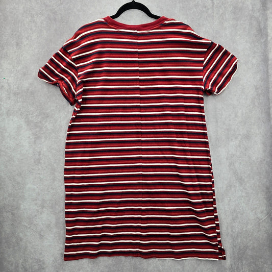 Time and Tru Red Stripe Short Sleeve Cotton Knee Length Pocket Dress Large