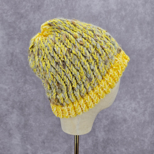 Yellow White Crochet Knit Bucket Cap Hat Fun Vintage Y2K Funky Beanie