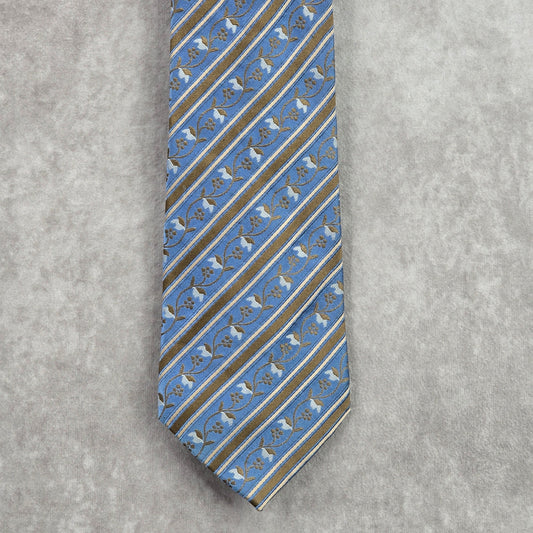 Karako Collection Blue Stripe Floral Executive Geometric Silk Neck Tie Men's