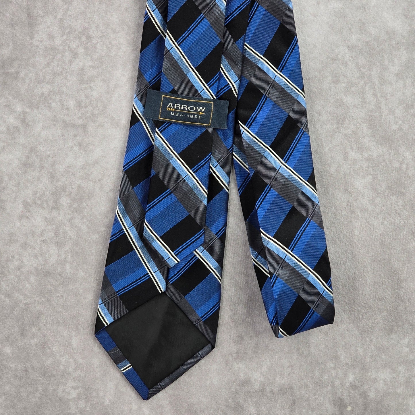Arrow Blue Gray Black Plaid Tartan 100% Silk Men's Neck Tie NWOT