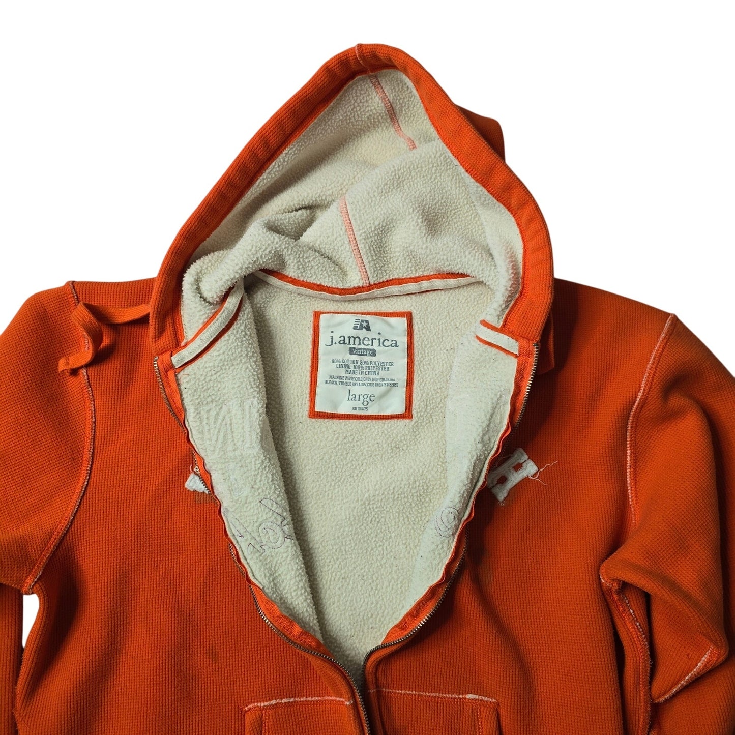 J. America VTG Virginia Tech Orange Sherpa Zip L Long Sleeve Hoodie Men's Large