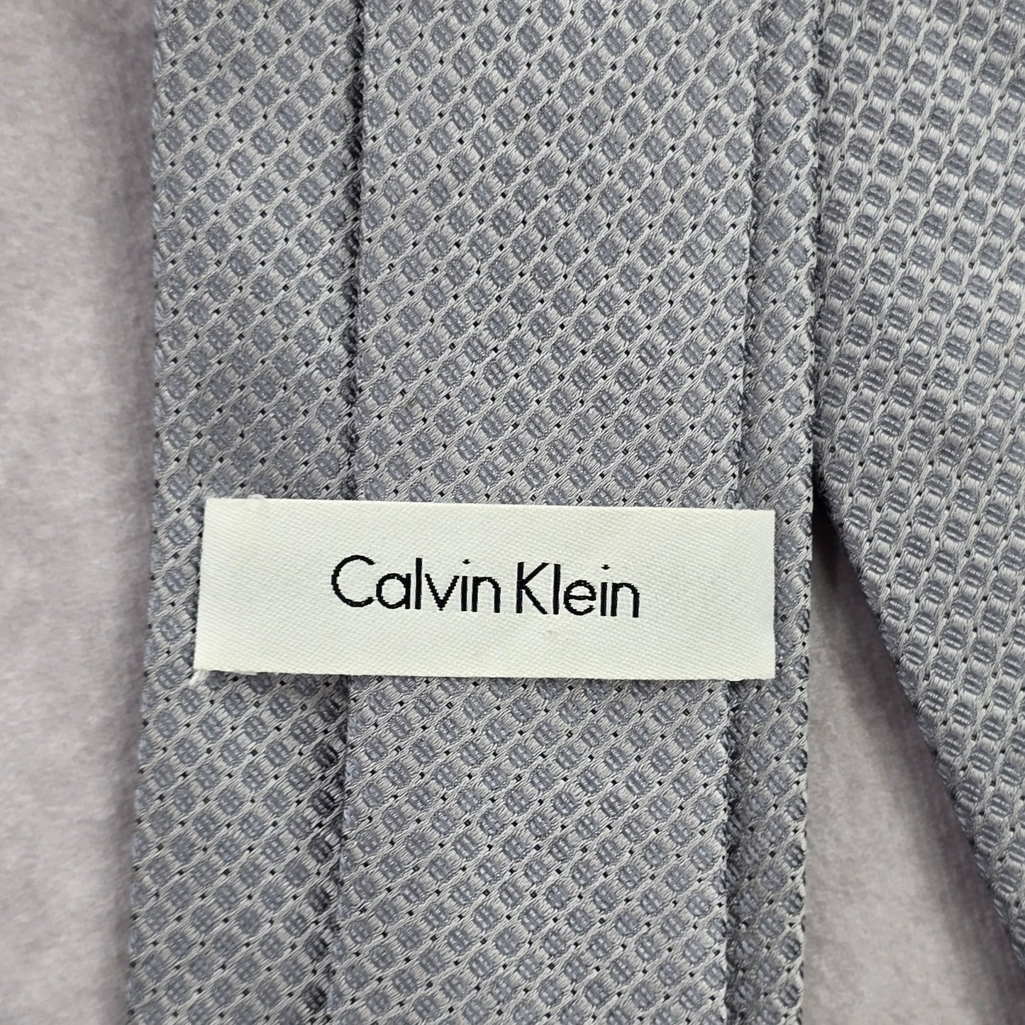 Calvin Klein Gray Silver Geometric Silk Neck Tie Men's