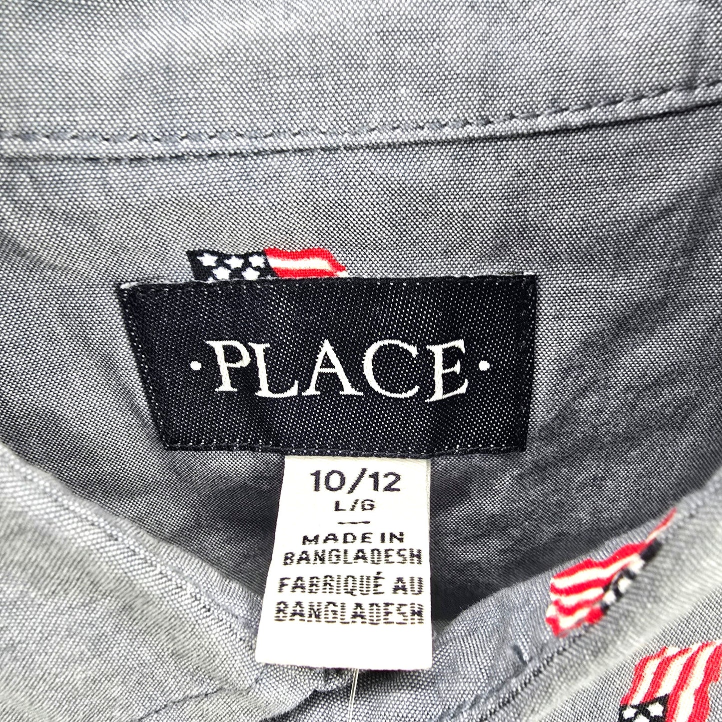 The Children's Place Blue American Flag Patriot Shirt Boys 10/12 Large