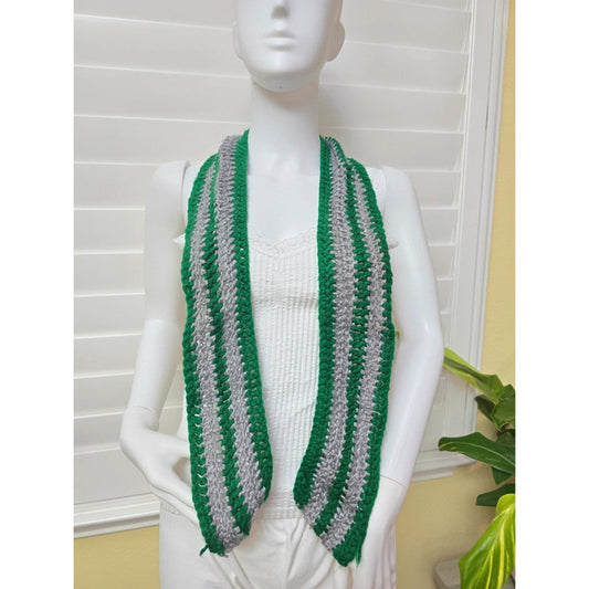 Gray Knit Scarf Crochet Green Cozy Cotton Scarf OSFM