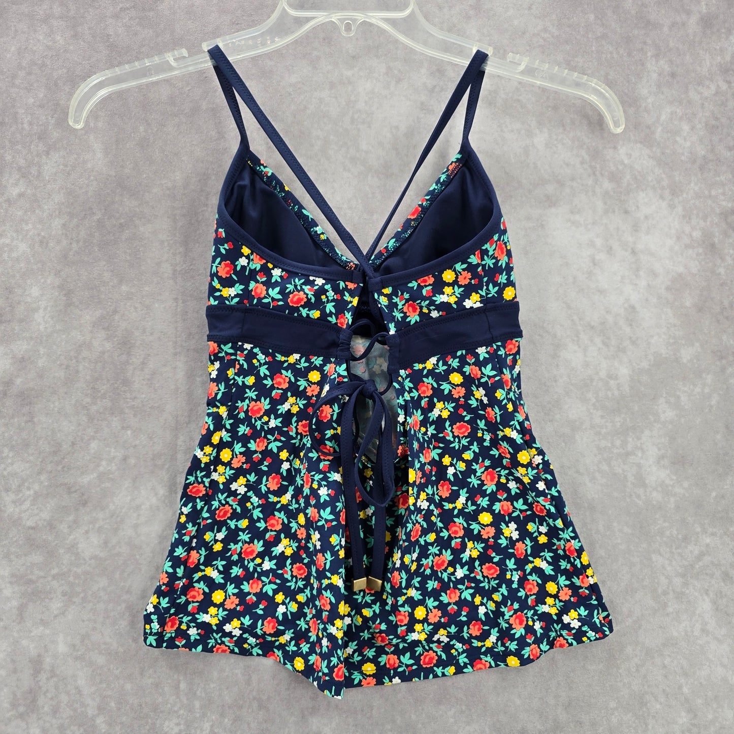 Lands' End Blue Floral Crisscross Tie Padded Swimwear Tankini Tank Top Small 4