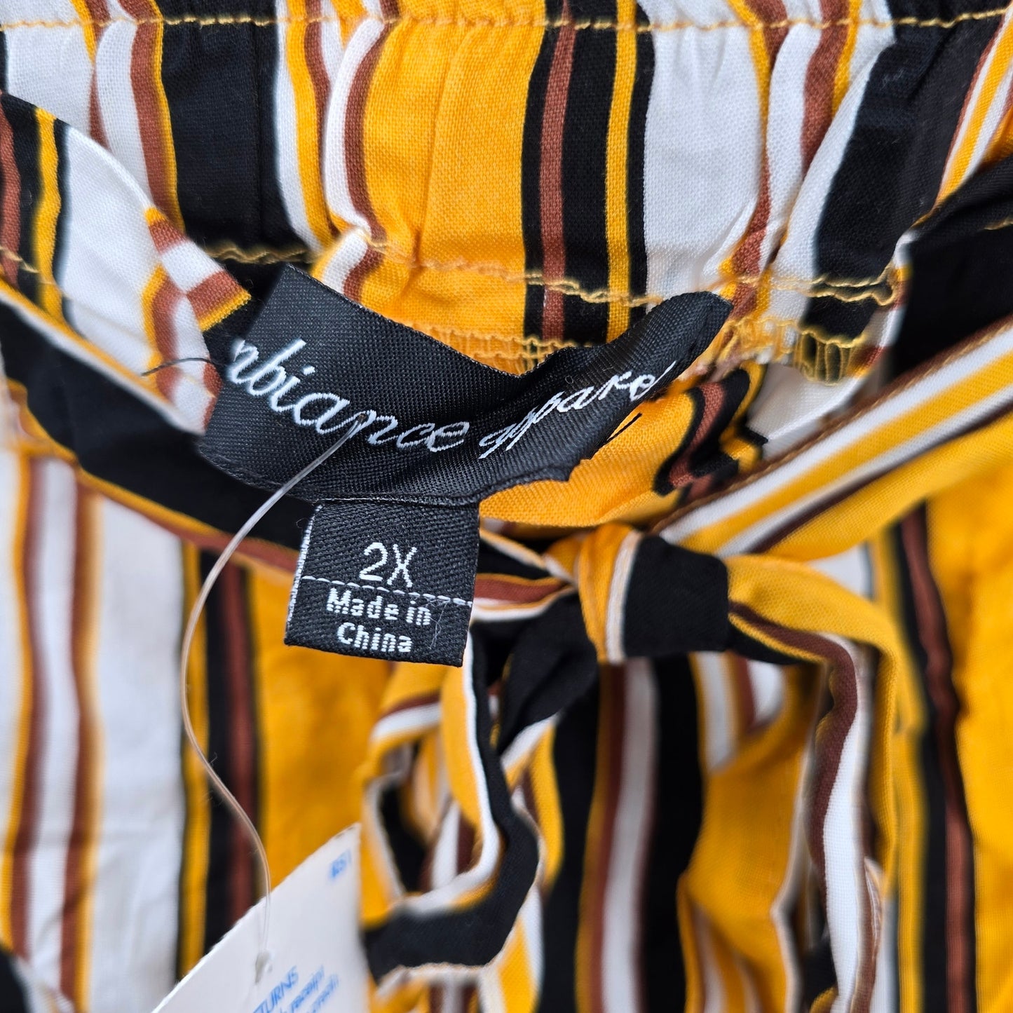 Ambiance Apparel Yellow Stripe Pullon Tie Funky Ruffle Pants Shorts Plus 2X