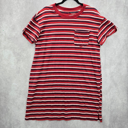 Time and Tru Red Stripe Short Sleeve Cotton Knee Length Pocket Dress Large