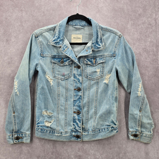 Abercrombie Kids Blue Distress Demin Jeans Button Long Sleeve Jacket Small 10