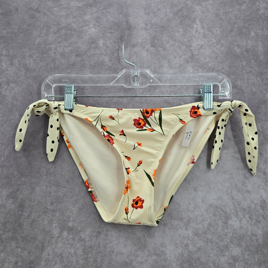 Xhilaration Cream Floral Polka Dot Tie Bikini Cheeky Bottom Swimwear Medium