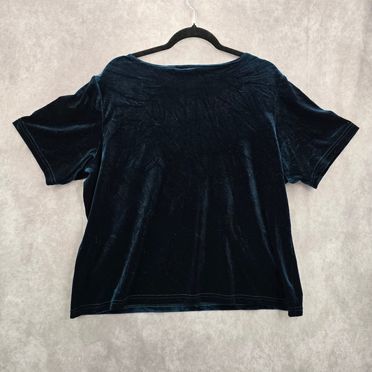 CM Shapes Green Velour Short Sleeve Retro Vintage Blouse Top Shirt Plus 1X