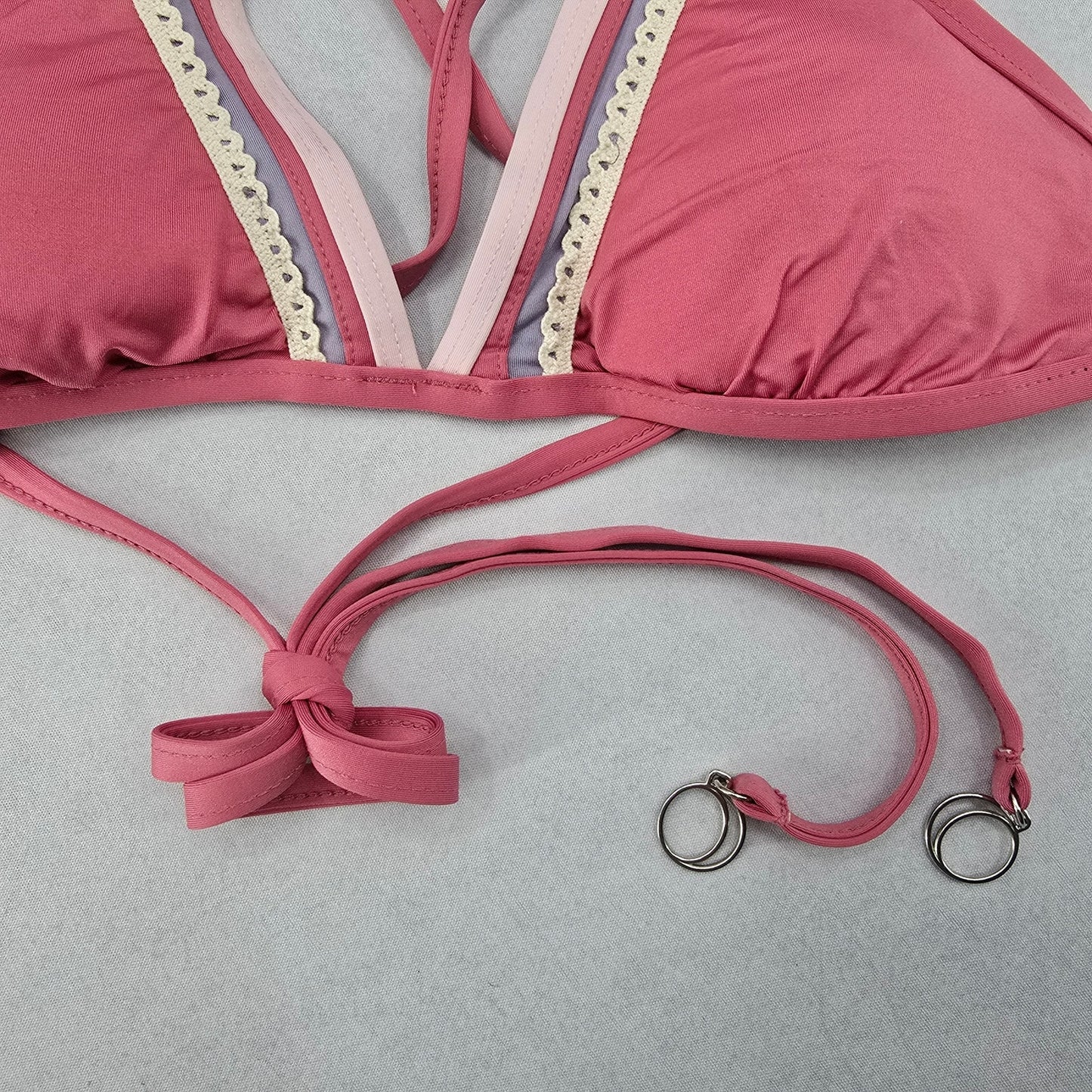 Soluna Pink Lace Tie Padded Boho Beach Bikini Bralette Swim Top S Small