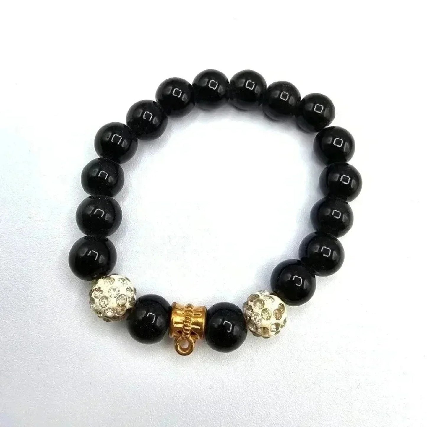 Black Beaded Boho Style Elastic Adjustable Bracelet Rhinestones Fashion Jewelry