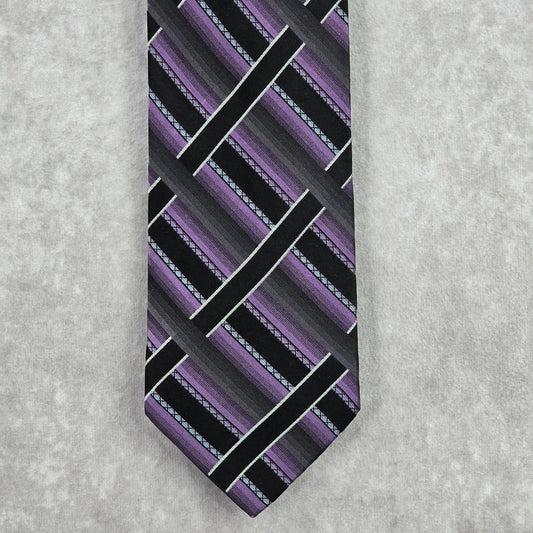 Croft & Barrow Purple Black Plaid Tartan Geometric Silk Men's Neck Tie