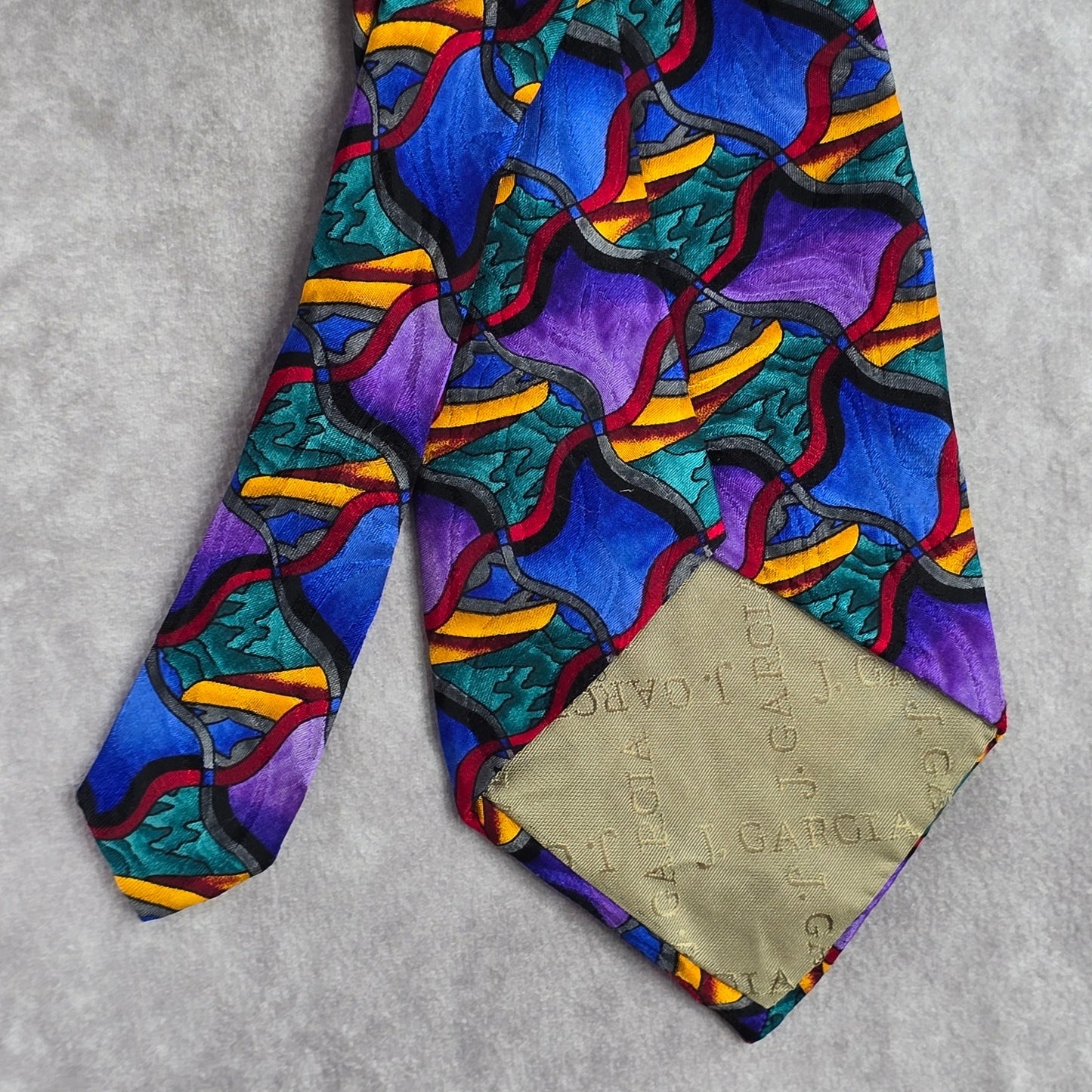 J. Garcia Purple Swirl Geometric Abstract Silk Neck Tie Men's